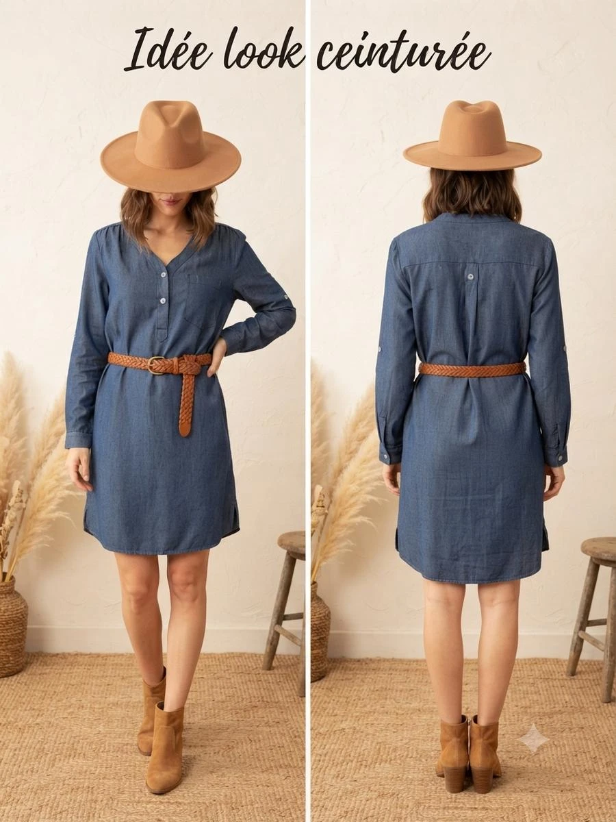 👗Tunic / Denim-effect babydoll dress – Size L (40) – photo 8